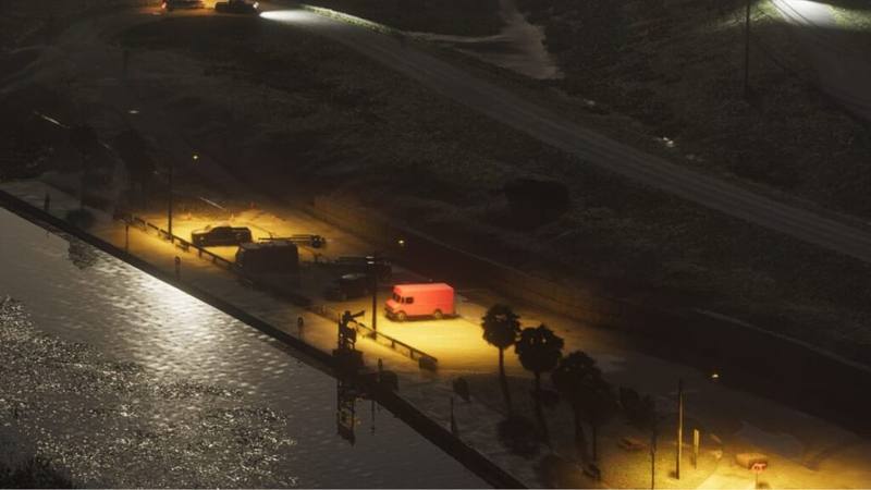 Un fourgon Brute Boxville garé dans une rue urbaine de Vice City.
