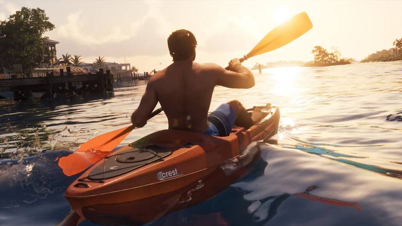Un kayak de marque Crest flottant sur l'eau dans l'univers de GTA 6.
