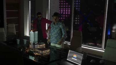 Andrés de León avec un ami d’Elonzo dans une pièce du Megamundo Building dans GTA 6