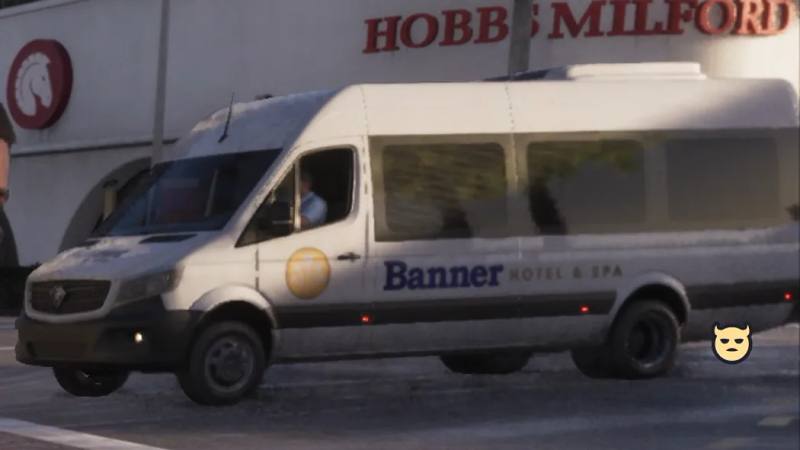 Un fourgon Benefactor du Banner Hotel & Spa vu de face dans GTA 6