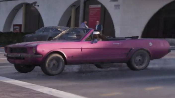 Une Vapid Dominator (1967) dans GTA 6, montrant l'avant de la voiture.