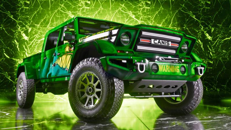 Un Kamacho vert en cours de personnalisation chez One-Eyed Willie's dans Grand Theft Auto VI.